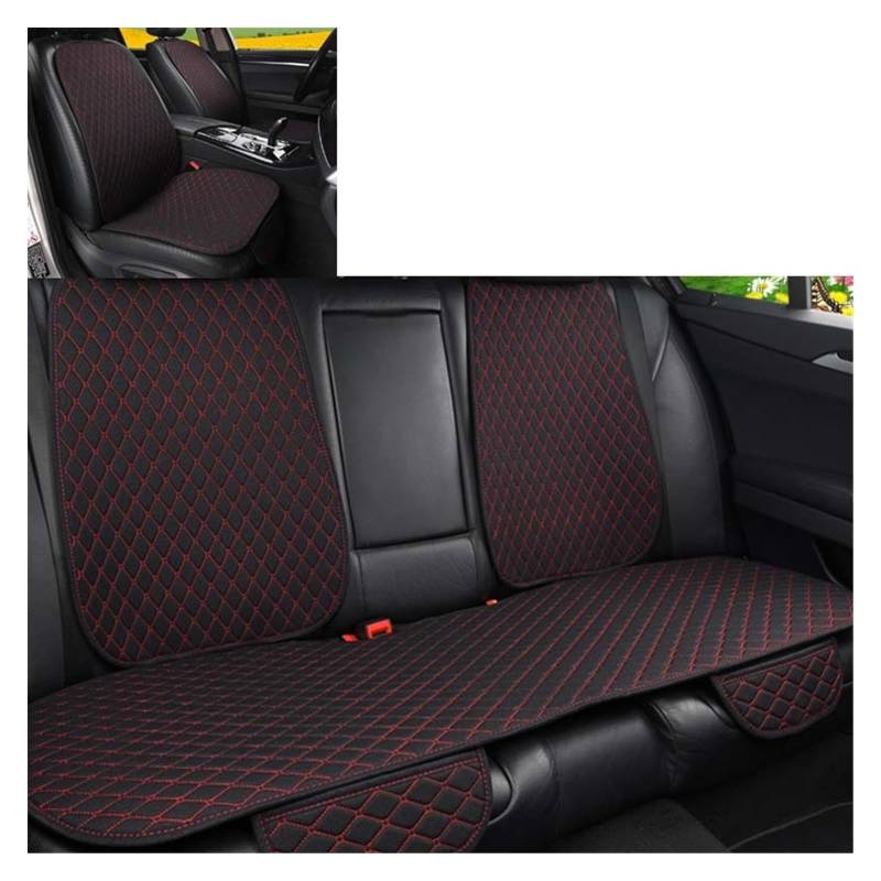 Vordersitzbezüge 5 Sitze Flachs Autositzbezug Schutz Mit Rückenlehne Vorne Und Hinten Sitzlehne Taillenmatte Für Auto(Black with red,7pcs) von SHOUXI