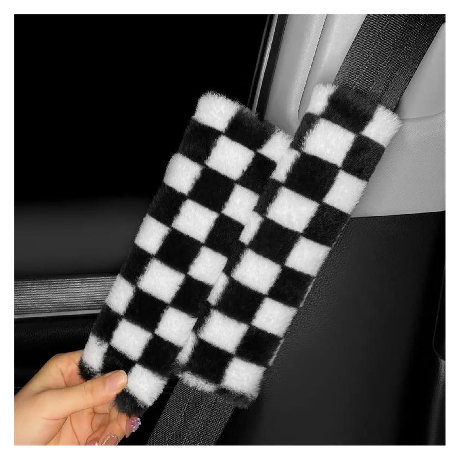 Vordersitzbezüge Auto-Innenausstattung, Winter-Plüsch, Warm, Weich, Auto-Ornament, Suite, Rückenlehnenkissen, Sitzkissen(Seat Belt Cover) von SHOUXI