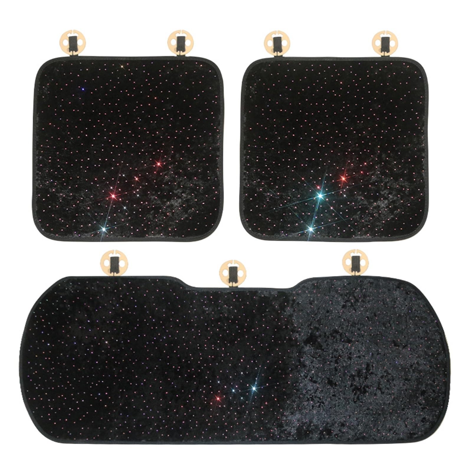 Vordersitzbezüge Bling Diamond Star Plüsch Autositz Nackenkissen Strass Winter Universal Auto Sitzbezug Kissen Auto Pads Zubehör Frauen(3pcs Set) von SHOUXI