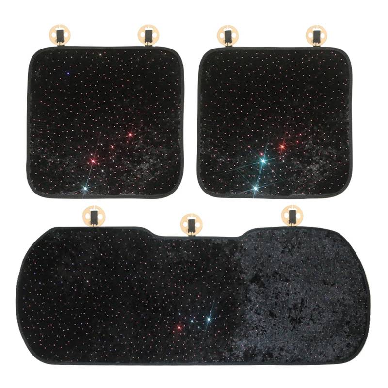 Vordersitzbezüge Bling Diamond Star Plüsch Autositz Nackenkissen Strass Winter Universal Auto Sitzbezug Kissen Auto Pads Zubehör Frauen(3pcs Set) von SHOUXI