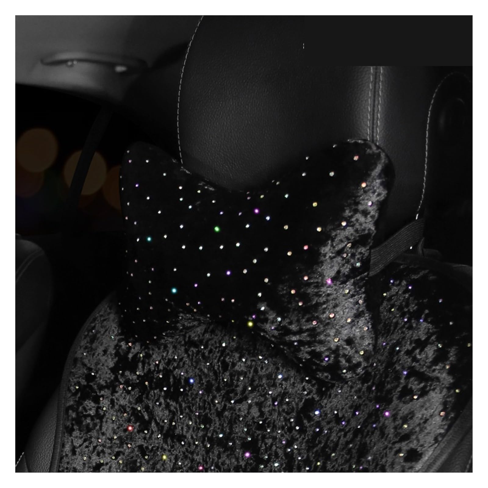 Vordersitzbezüge Bling Diamond Star Plüsch Autositz Nackenkissen Strass Winter Universal Auto Sitzbezug Kissen Auto Pads Zubehör Frauen(Head Pillow) von SHOUXI