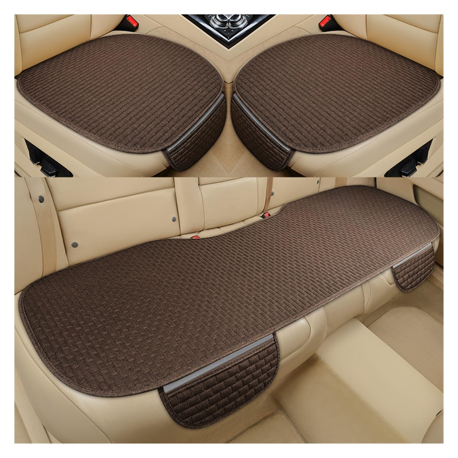 Vordersitzbezüge Leinen Vorne Hinten Sommer Flachs Stuhl Kissen Schutz Pad Auto Universal Auto Interior Styling LKW SUV Van(Coffee,3 stücke) von SHOUXI