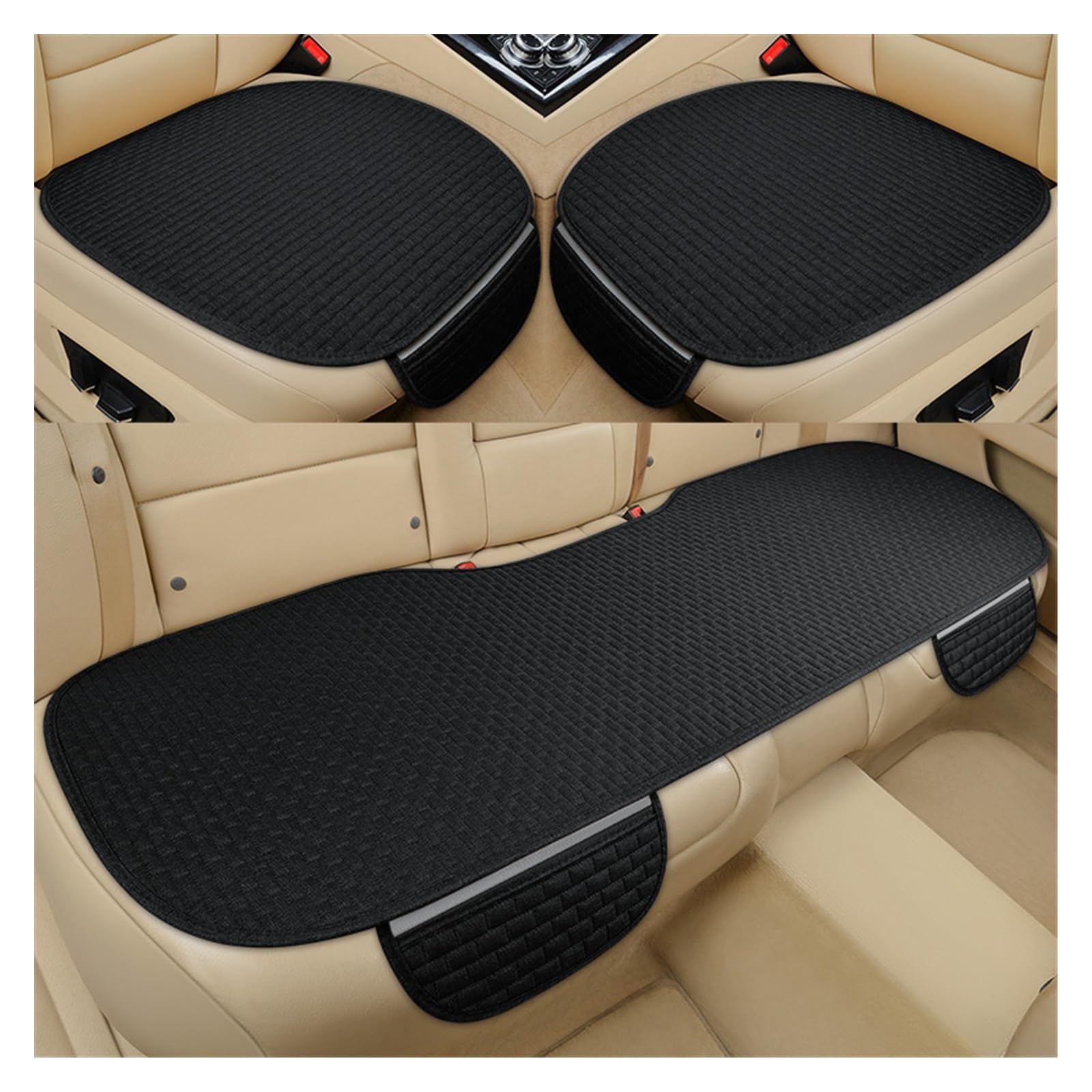 Vordersitzbezüge Leinen Vorne Hinten Sommer Flachs Stuhl Kissen Schutz Pad Auto Universal Auto Interior Styling LKW SUV Van(Schwarz,3 stücke) von SHOUXI