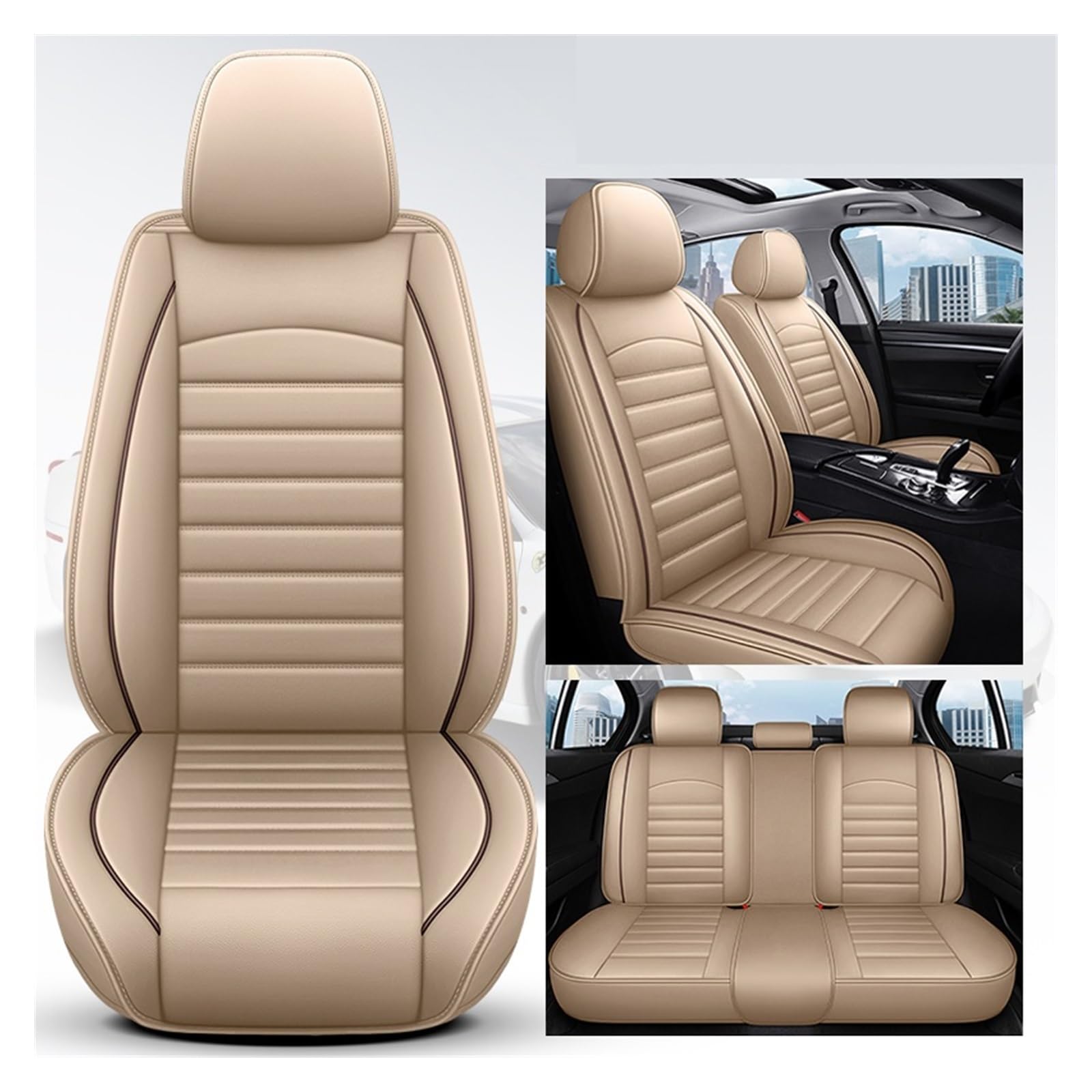 Vordersitzbezüge PU Auto Innen Zubehör Sitzbezug Für E65 7 Serie E38 F01 F02 F03 F04 G11 G12(Beige,5 Seat) von SHOUXI