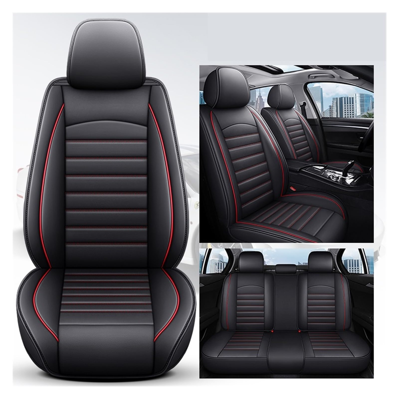 Vordersitzbezüge PU Auto Innen Zubehör Sitzbezug Für E65 7 Serie E38 F01 F02 F03 F04 G11 G12(Black Red,5 Seat) von SHOUXI