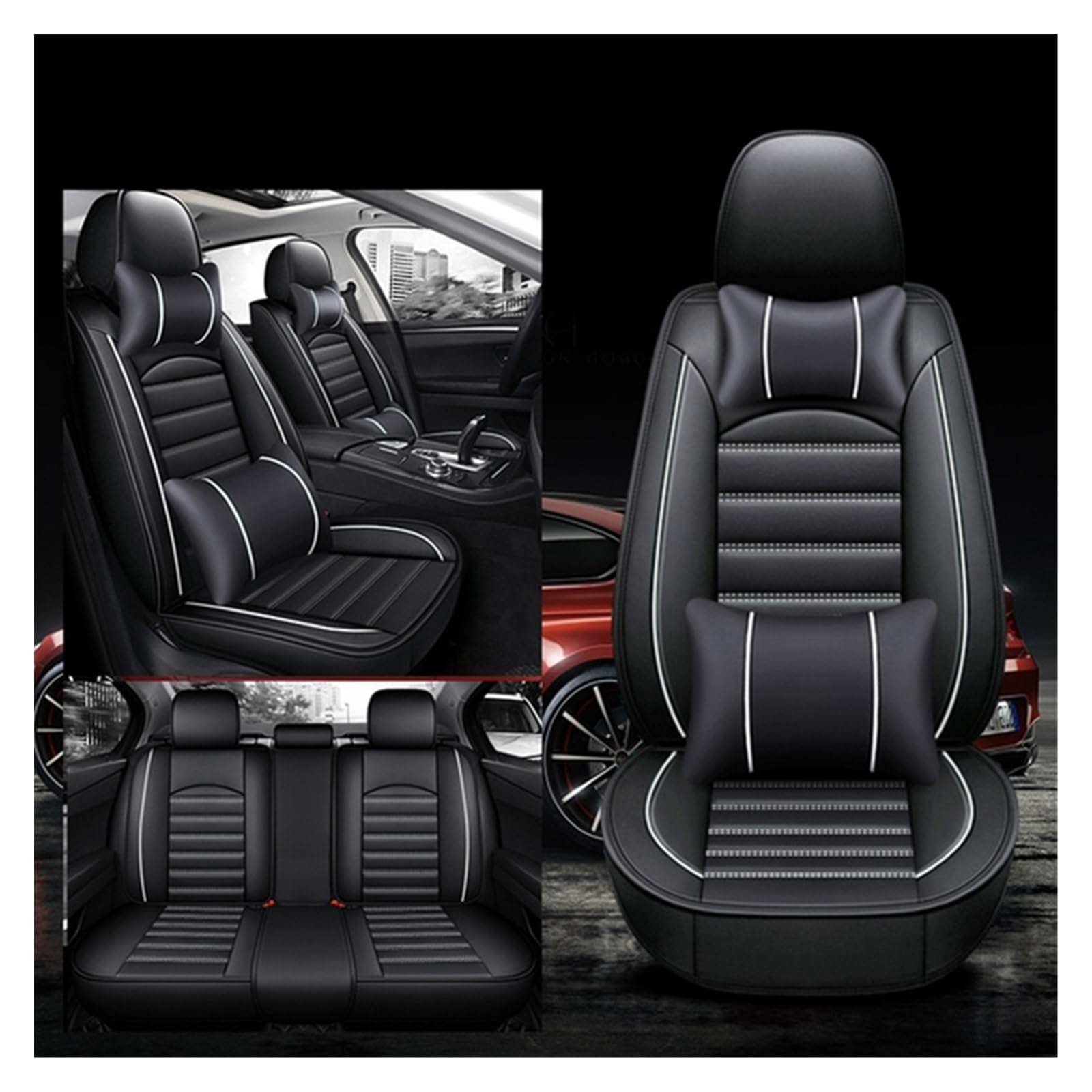 Vordersitzbezüge PU Auto Innen Zubehör Sitzbezug Für E65 7 Serie E38 F01 F02 F03 F04 G11 G12(Black White,5 Seat) von SHOUXI