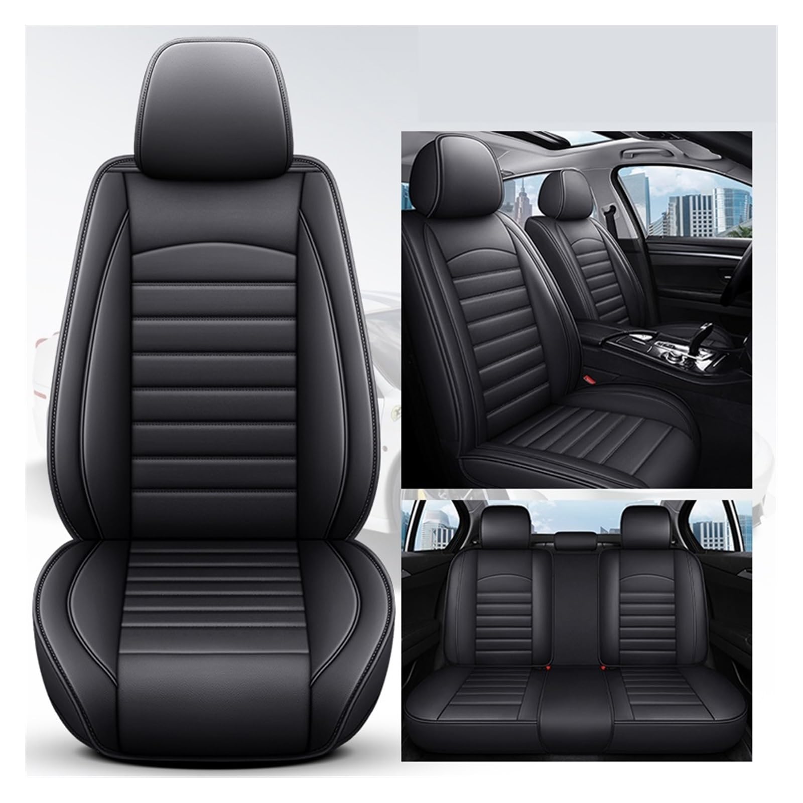 Vordersitzbezüge PU Auto Innen Zubehör Sitzbezug Für E65 7 Serie E38 F01 F02 F03 F04 G11 G12(Schwarz,5 Seat) von SHOUXI