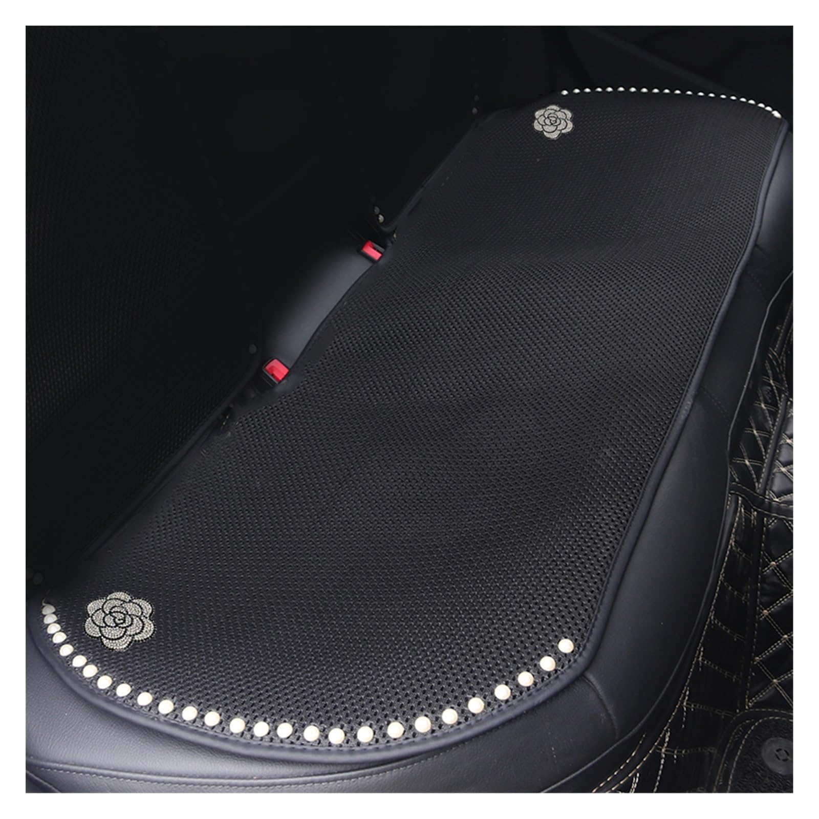 Vordersitzbezüge Sommer EIS Seide Mesh Auto Sitzbezug Mode Diamant Rose Blume Perle Auto Sitzkissen Vier Saison Pad(Schwarz,Rear pad) von SHOUXI