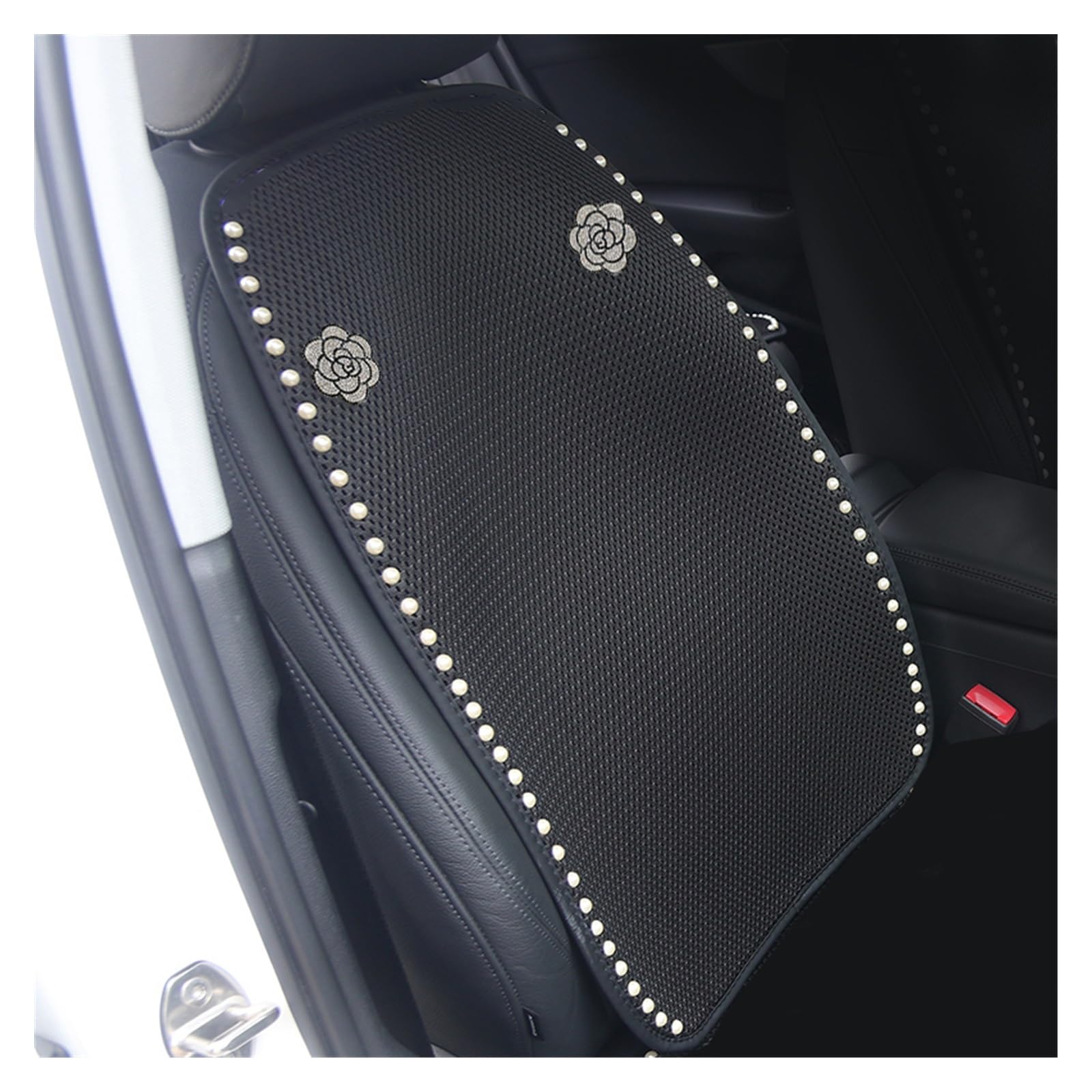 Vordersitzbezüge Sommer EIS Seide Mesh Auto Sitzbezug Mode Diamant Rose Blume Perle Auto Sitzkissen Vier Saison Pad(Schwarz,Seat Back) von SHOUXI