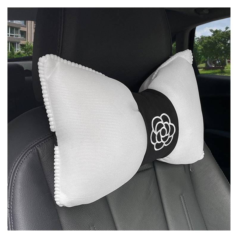 Vordersitzbezüge Sommer EIS Seide Mesh Auto Sitzbezug Mode Diamant Rose Blume Perle Auto Sitzkissen Vier Saison Pad(Weiß,Neck Pillow) von SHOUXI