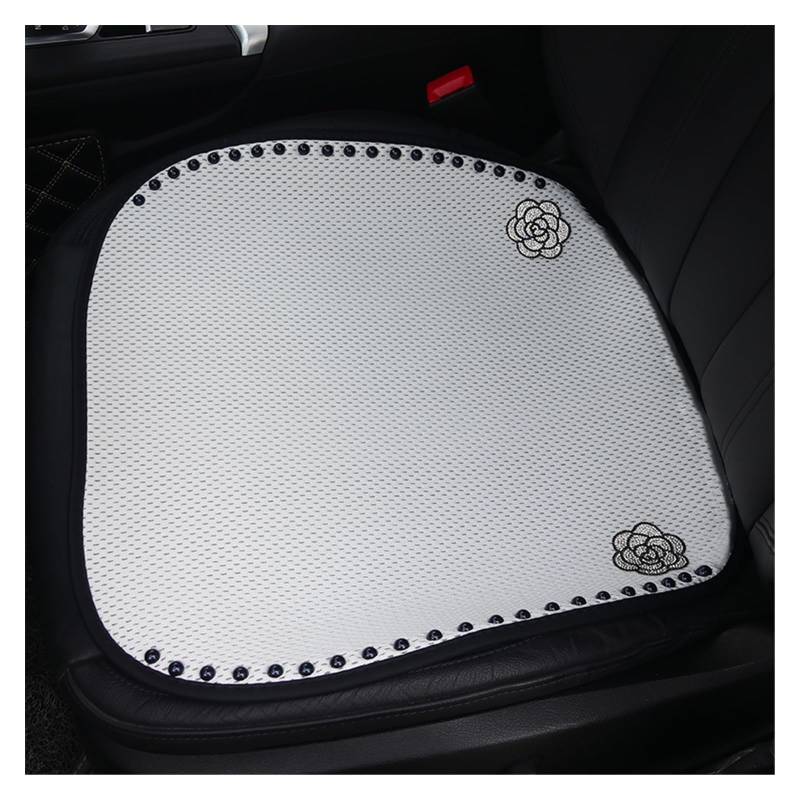 Vordersitzbezüge Sommer EIS Seide Mesh Auto Sitzbezug Mode Diamant Rose Blume Perle Auto Sitzkissen Vier Saison Pad(Weiß,Seat pad) von SHOUXI