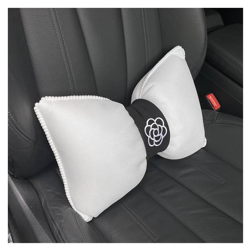 Vordersitzbezüge Sommer EIS Seide Mesh Auto Sitzbezug Mode Diamant Rose Blume Perle Auto Sitzkissen Vier Saison Pad(Weiß,Waist Pillow) von SHOUXI