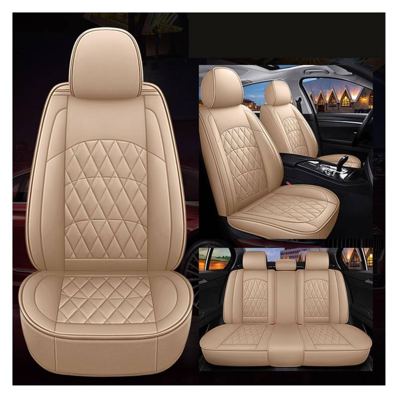 Vordersitzbezüge Universal Künstliche Leder Auto Zubehör Innen Für A3 Sportback A1 A4 A5 A6 A6L A7 A8 A8L Auto Sitzbezüge(Beige,5 Seat) von SHOUXI