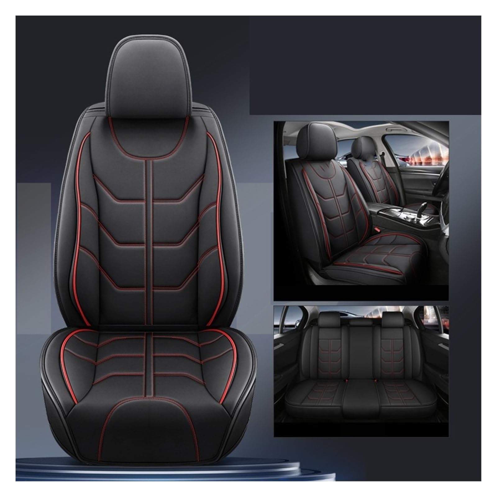 Vordersitzbezüge Universal Pu Auto Sitzbezug Für Geely Alle Auto Modelle Geometrie C Atlas Coolray Emgrand EC7 Tugella Zubehör(Black Red,5 Seat) von SHOUXI