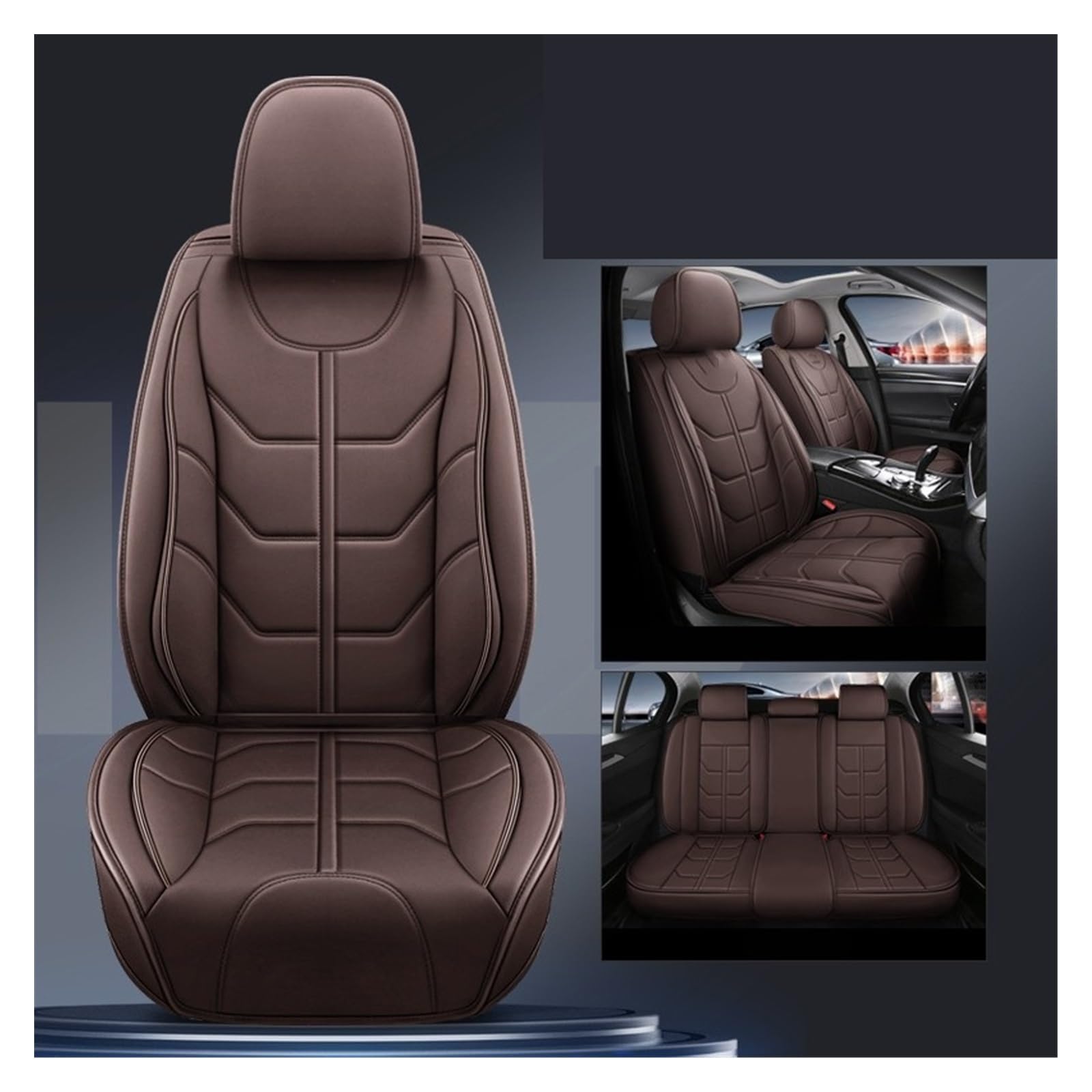 Vordersitzbezüge Universal Pu Auto Sitzbezug Für Geely Alle Auto Modelle Geometrie C Atlas Coolray Emgrand EC7 Tugella Zubehör(Coffee,5 Seat) von SHOUXI