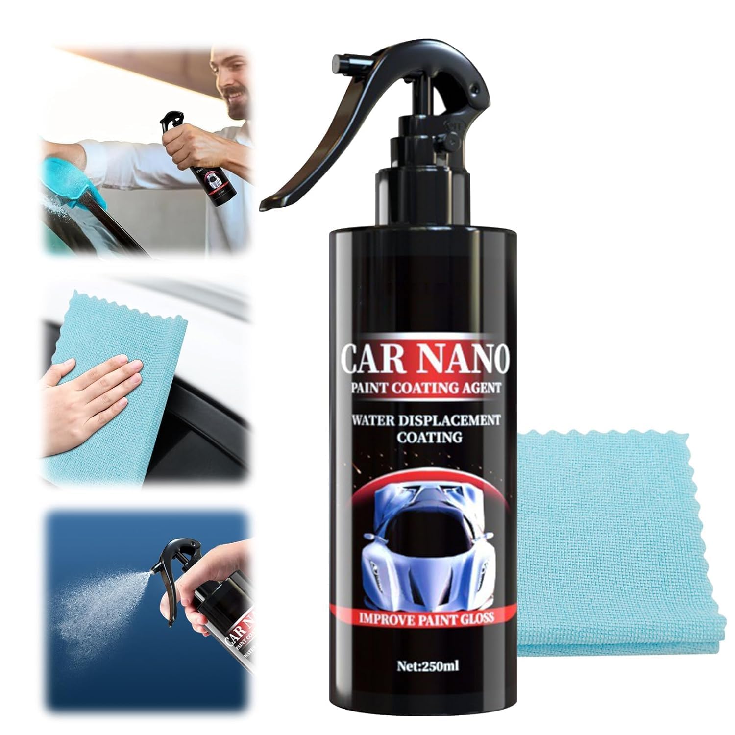 250ml Auto Kunststoff Kratzer Entfernen, Car Coating Spray mit Handtuch, Kristallbeschichtung für Auto, Reparaturmittel für Auto Kunststoff, Mehrzweck-Entrostungsreiniger von SHOWHEEL