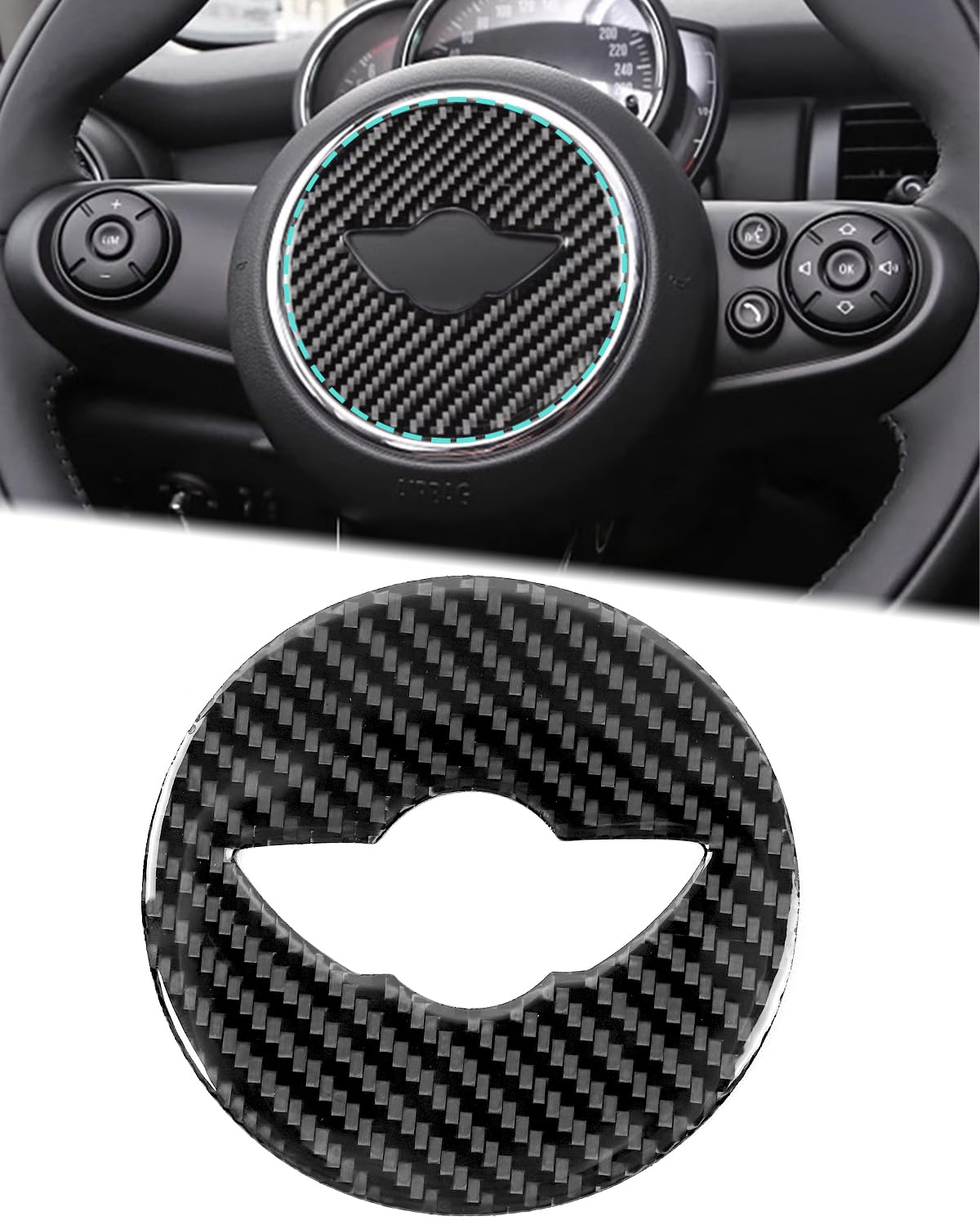 Für Mini Cooper Lenkrad Mittelabdeckung Aufkleber, passend für Mini Cooper Clubman F54 F55 F56 F57 Countryman F60, Soft Carbonfaser Dekorative Innenverkleidung von SHSBSCAR