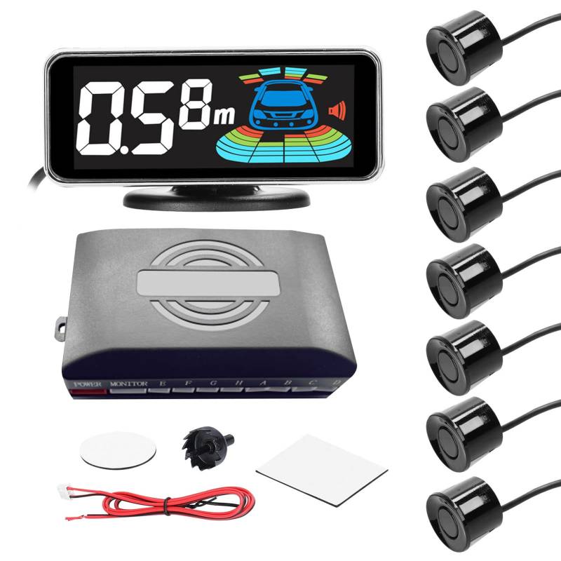 SHUAIGUO Auto Rückfahrwarner Einparkhilfe,Auto Parksensor Heck Rückfahrradar System mit 8 Sensoren Universal rückfahrwarner mit LED Farb Display,Rückwärtsgang Audio Buzzer Alarm Kit (Schwarz) von SHUAIGUO