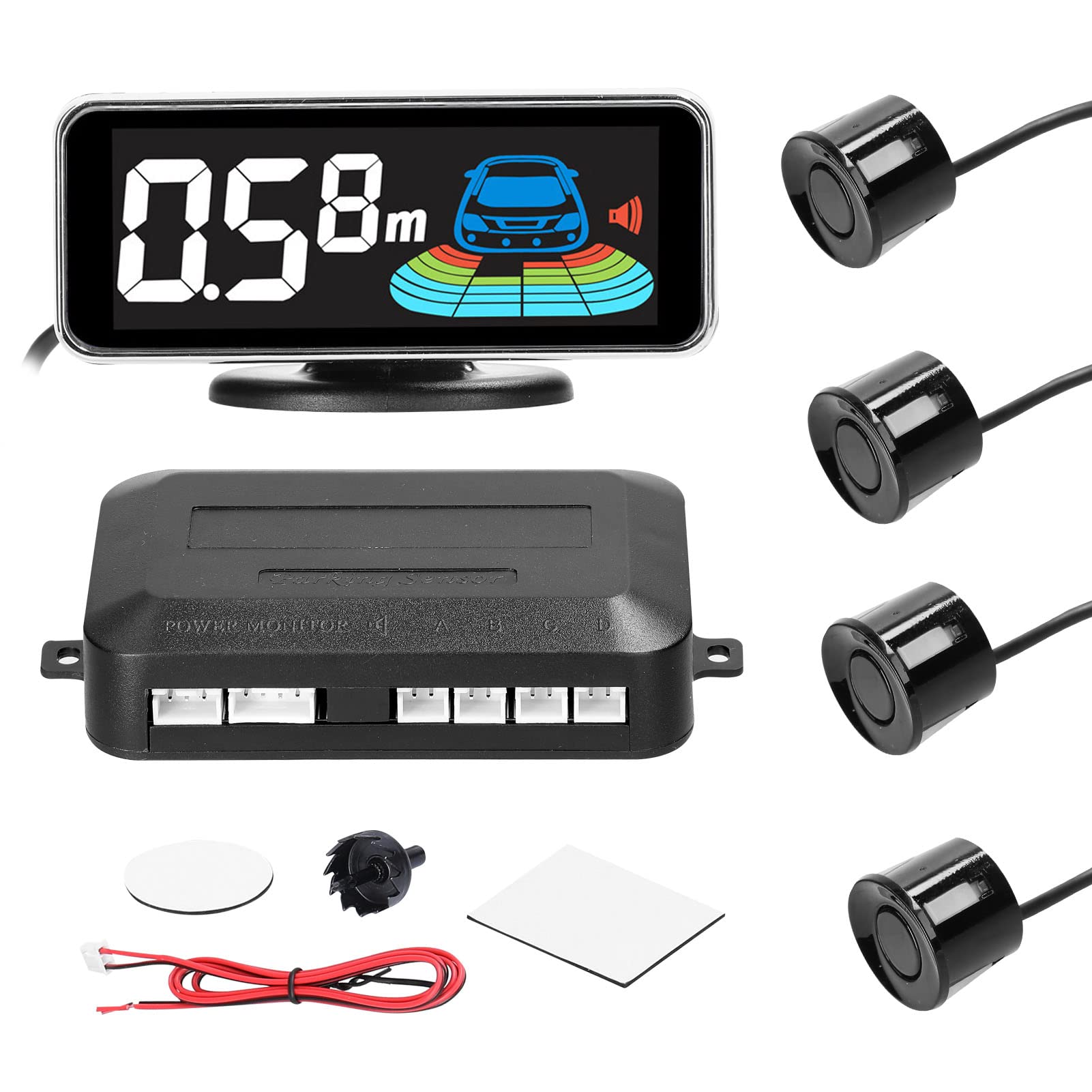 SHUAIGUO Auto Rückfahrwarner Einparkhilfe,Parksensor hinten Rückfahrradarsystem mit 4 Sensoren Universal rückfahrwarner mit LED Farb Display,Rückwärtsgang Audio Buzzer Alarm Kit (Schwarz) von SHUAIGUO