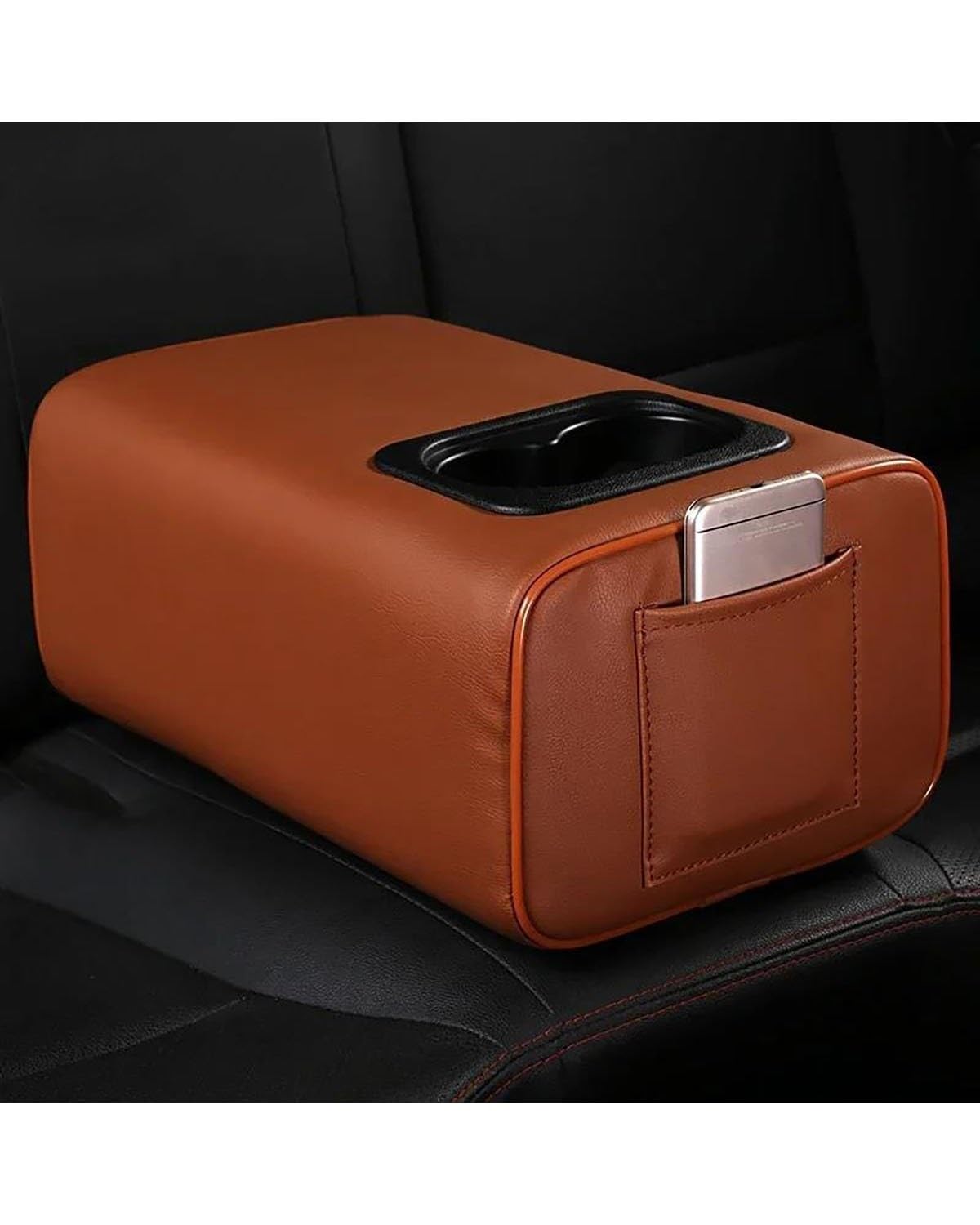 Armlehnen Mittelkonsolen Für Ford Für Explorer 2011-2021 Autos Auto Rücksitz Armlehne 2 Reihe Konsole Box Mit Getränkehalter Rest Rücksitz Armlehne Konsole Box Armlehnenbox(Brown-Single Pocket) von SHUGWA