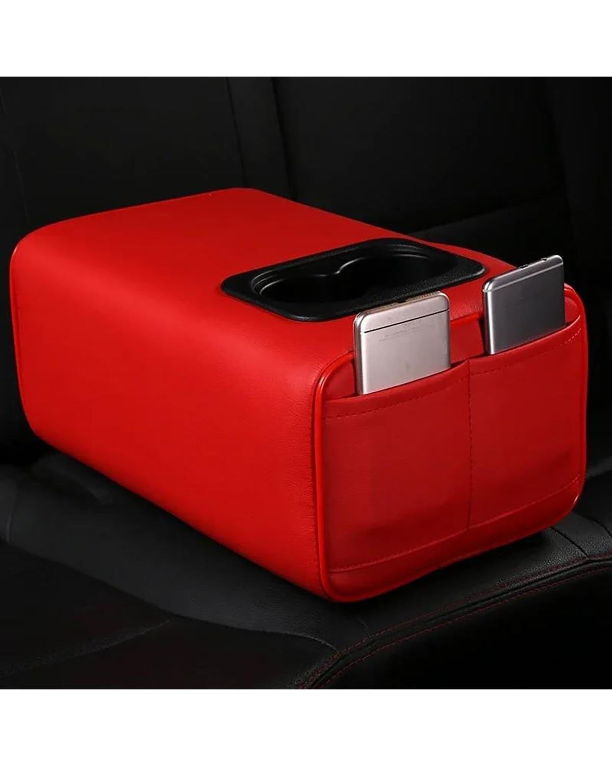 Armlehnen Mittelkonsolen Für Ford Für Explorer 2011-2021 Autos Auto Rücksitz Armlehne 2 Reihe Konsole Box Mit Getränkehalter Rest Rücksitz Armlehne Konsole Box Armlehnenbox(Red-Double Pockets) von SHUGWA