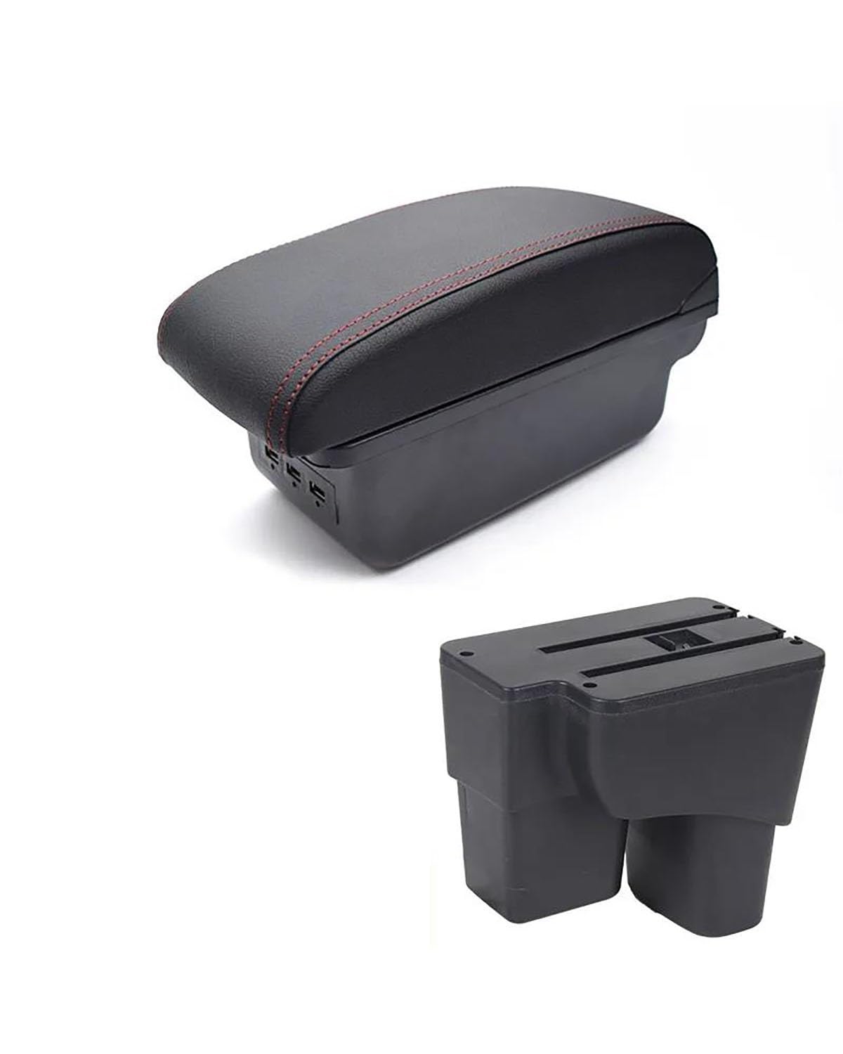 Armlehnen Mittelkonsolen Für Kia Für Pegas 2017 2018 2019 2020 Auto Armlehne Leder USB Arm Rest Lagerung Box Center Konsole Kissen Innen Auto-Styling Armlehnenbox(D Red Thread) von SHUGWA