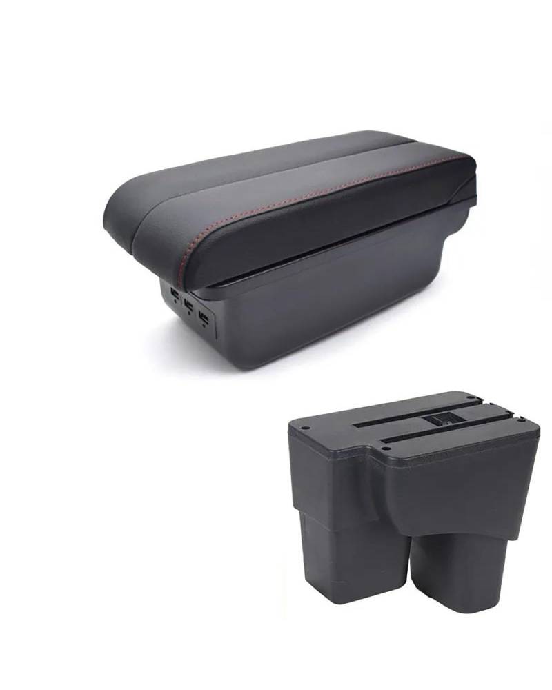 Armlehnen Mittelkonsolen Für Kia Für Pegas 2017 2018 2019 2020 Auto Armlehne Leder USB Arm Rest Lagerung Box Center Konsole Kissen Innen Auto-Styling Armlehnenbox(E Red Thread) von SHUGWA