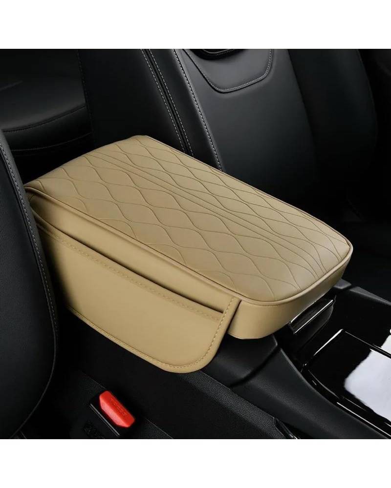 Armlehnen Mittelkonsolen Lagerung Stil Auto Armlehne Box Höhe Pad Universal Leder Memory Foam Höhe Pad Auto Mittelarmlehne Kissen Unterstützung Armlehnenbox(Beige) von SHUGWA