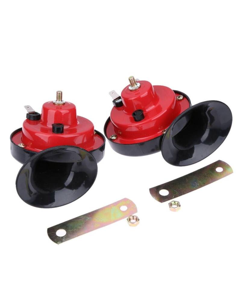 Auto Horn 12 V Schnecken-Autohupe Motorradhupe Hoch Und Niedrig Zweifarbig Autohupe Pfeife Elektrische Hupe mit Kompressor Lufthorn(A pair of reds) von SHUGWA