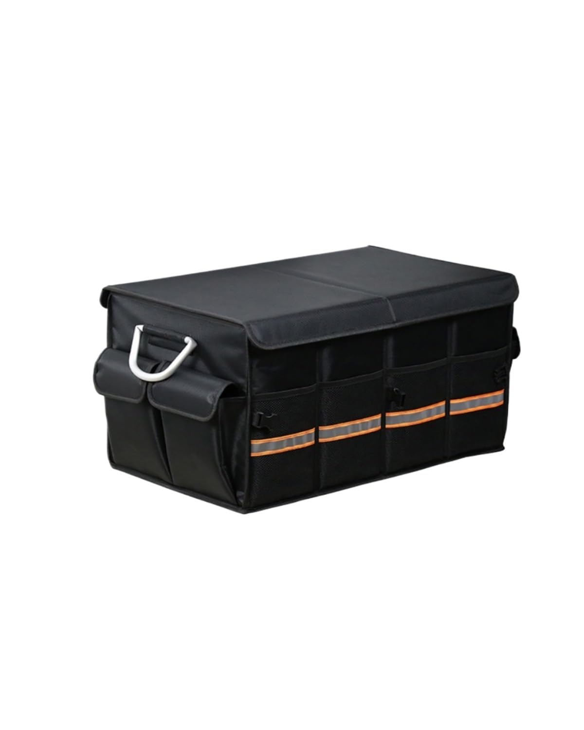 Gepäcknetz Auto 66 L/100 L Kofferraum-Organizer Mit Aufbewahrungsbox Faltbarem Griff Aus Aluminiumlegierung Reflektierender Streifen Für Auto SUV LKW Minivan Kofferraum Organizer(Black 66L) von SHUGWA