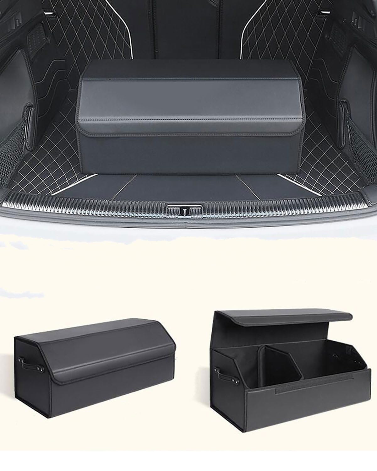 Gepäcknetz Auto Geeignet Für Benz Für Volvoes Für Toyota Kofferraum-Organizer Aufbewahrungsbox Tasche Aus PU-Leder Kofferraum Organizer(Black medium) von SHUGWA