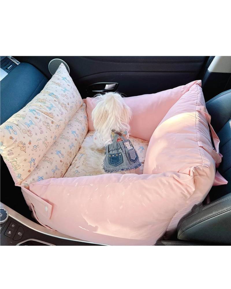 Hundesitz Auto Abnehmbare Waschbare Haustier-Hundehütte Auto Für Sitz Superweiches Drehkissen Katzen-Welpen-Bett-Zubehör Verstellbarer Hundeautositz(Pink) von SHUGWA