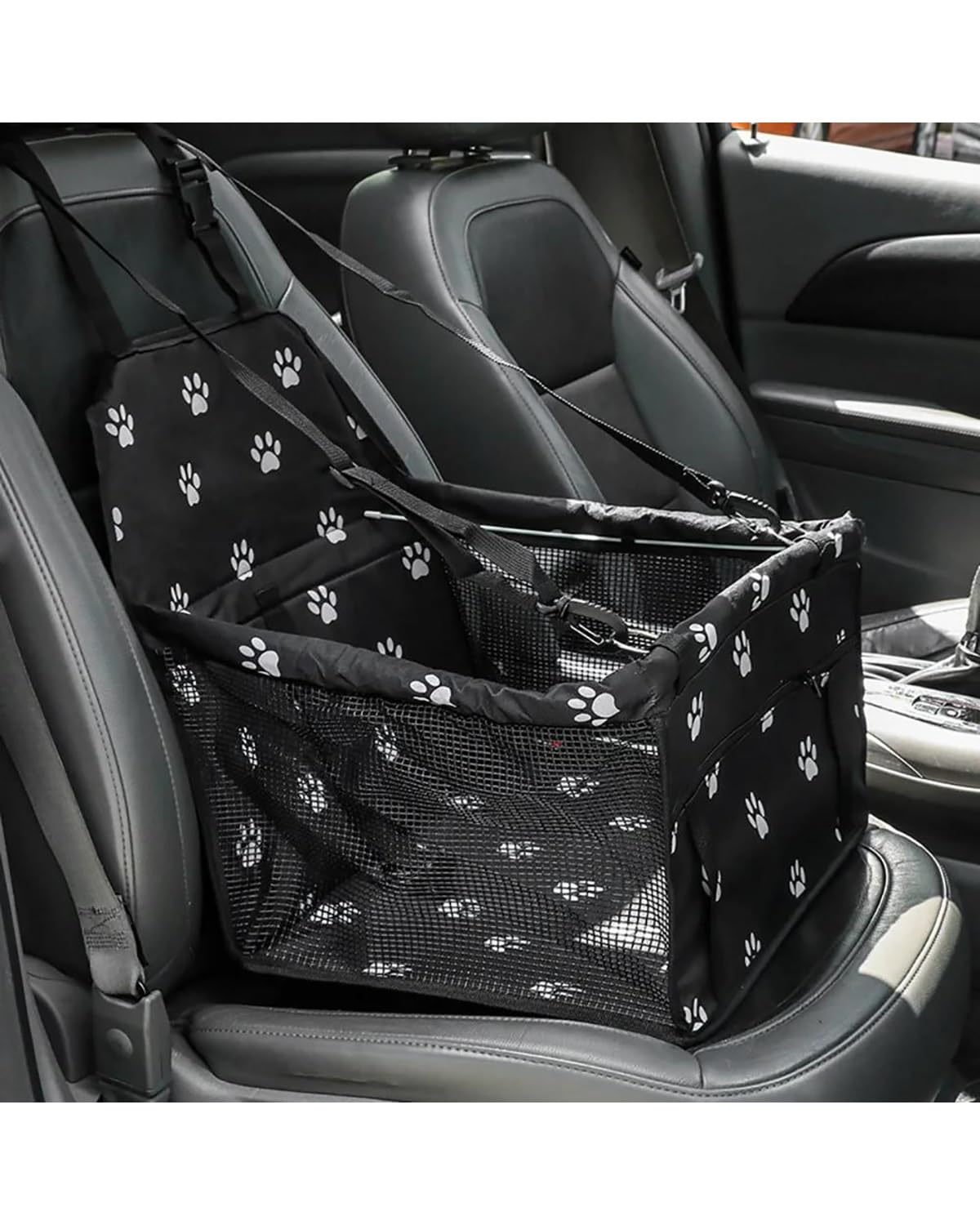 Hundesitz Auto Haustier Auto Für Sitz Wasserdicht Faltbare Reise Haustier Hund Für Sitz Katze Hund Reisetasche Haustier Auto Fahrt Liefert Verstellbarer Hundeautositz(Black Footprints) von SHUGWA