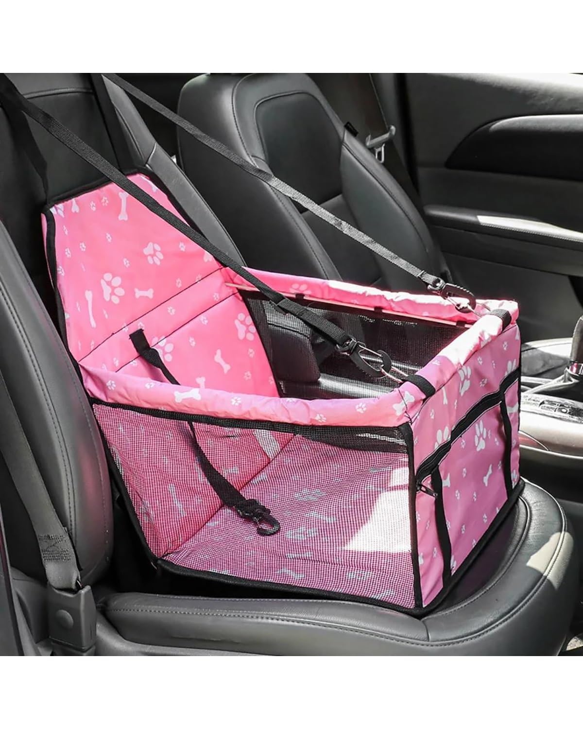 Hundesitz Auto Haustier Auto Für Sitz Wasserdicht Faltbare Reise Haustier Hund Für Sitz Katze Hund Reisetasche Haustier Auto Fahrt Liefert Verstellbarer Hundeautositz(Pink Footprints) von SHUGWA