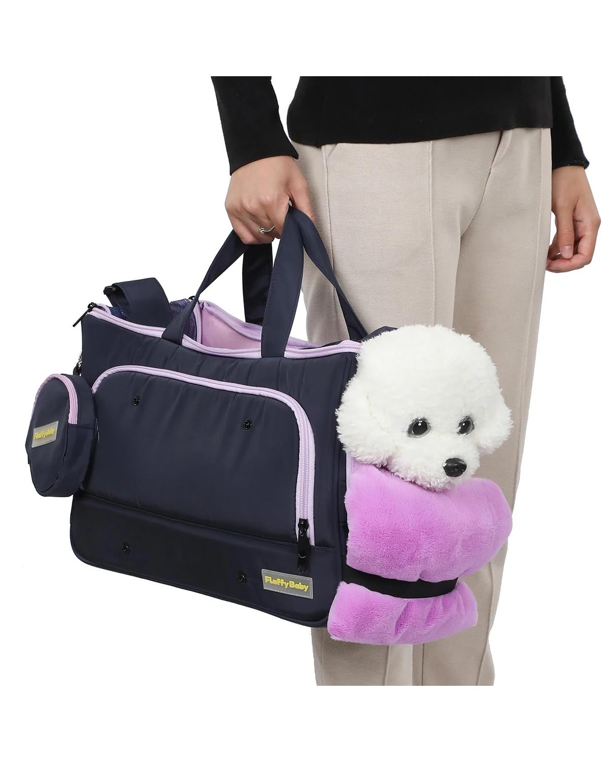 Hundesitz Auto Reise-Tragetasche Rechteckige Umhängetasche Tragbare Welpen-Haustier-Tasche Handtasche Mit Verstellbarem Schultergurt Kleine Haustierbedarf Verstellbarer Hundeautositz(Purple) von SHUGWA