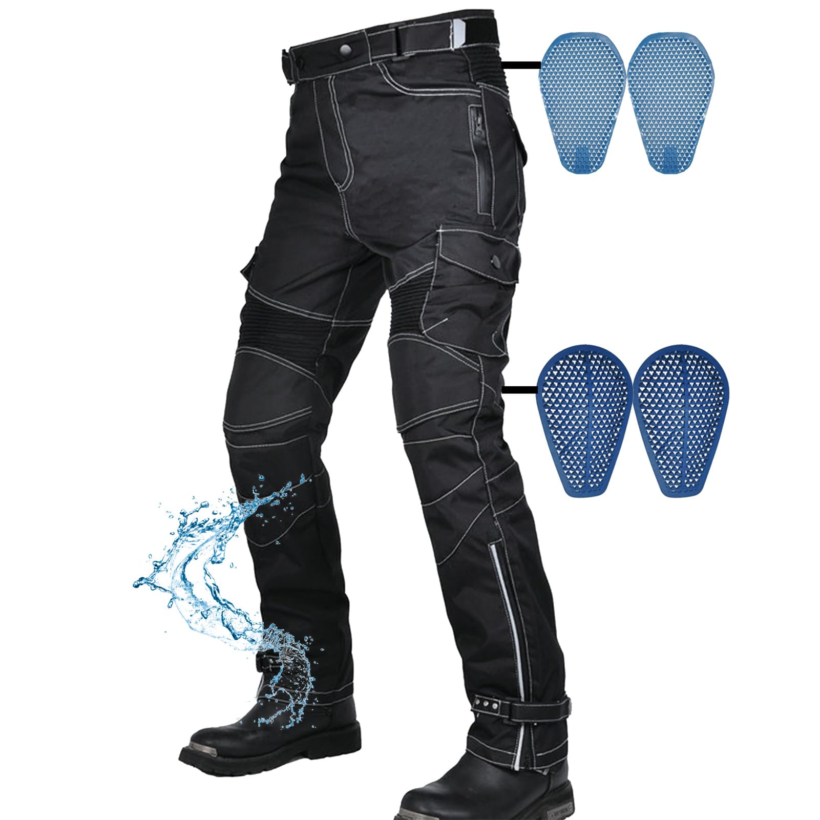 Herren-Motorradhose,Mehrere Taschen Design Anti-Fall-Hose mit wasserdichter Oxford-Stoff,verstellbarer Motorradhose mit hoher Taille aus Mit Protektoren (Silicone armor,4XL=W42.1/107cm) von SHUOJIA