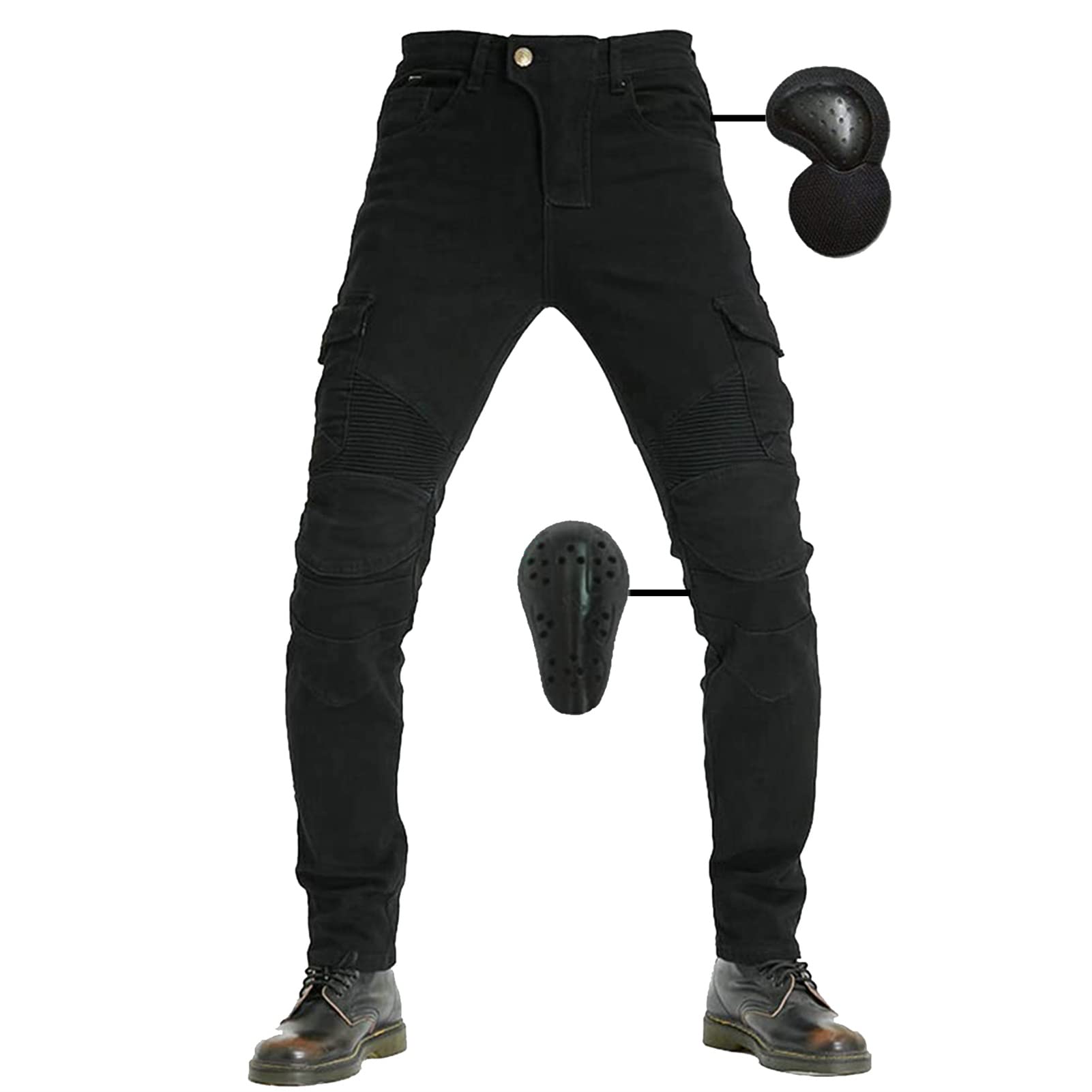 Herren Slim Fit Motorrad Jeans Mit Protektoren Knie Und Hüftprotektoren Stretch Slim Fit Denim Motorradhose Anti-Fall Straight (Black,6XL) von SHUOJIA
