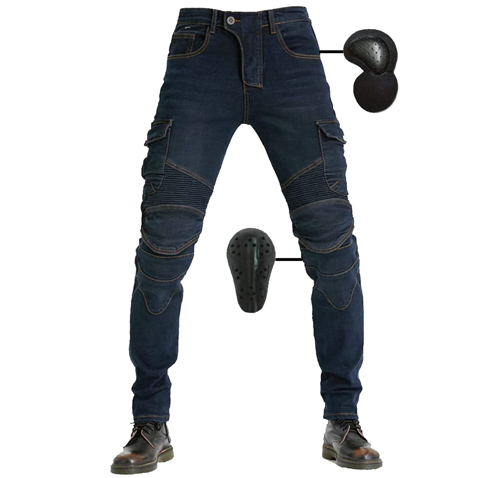 Herren Slim Fit Motorrad Jeans Mit Protektoren Knie Und Hüftprotektoren Stretch Slim Fit Denim Motorradhose Anti-Fall Straight (Blue,L) von SHUOJIA