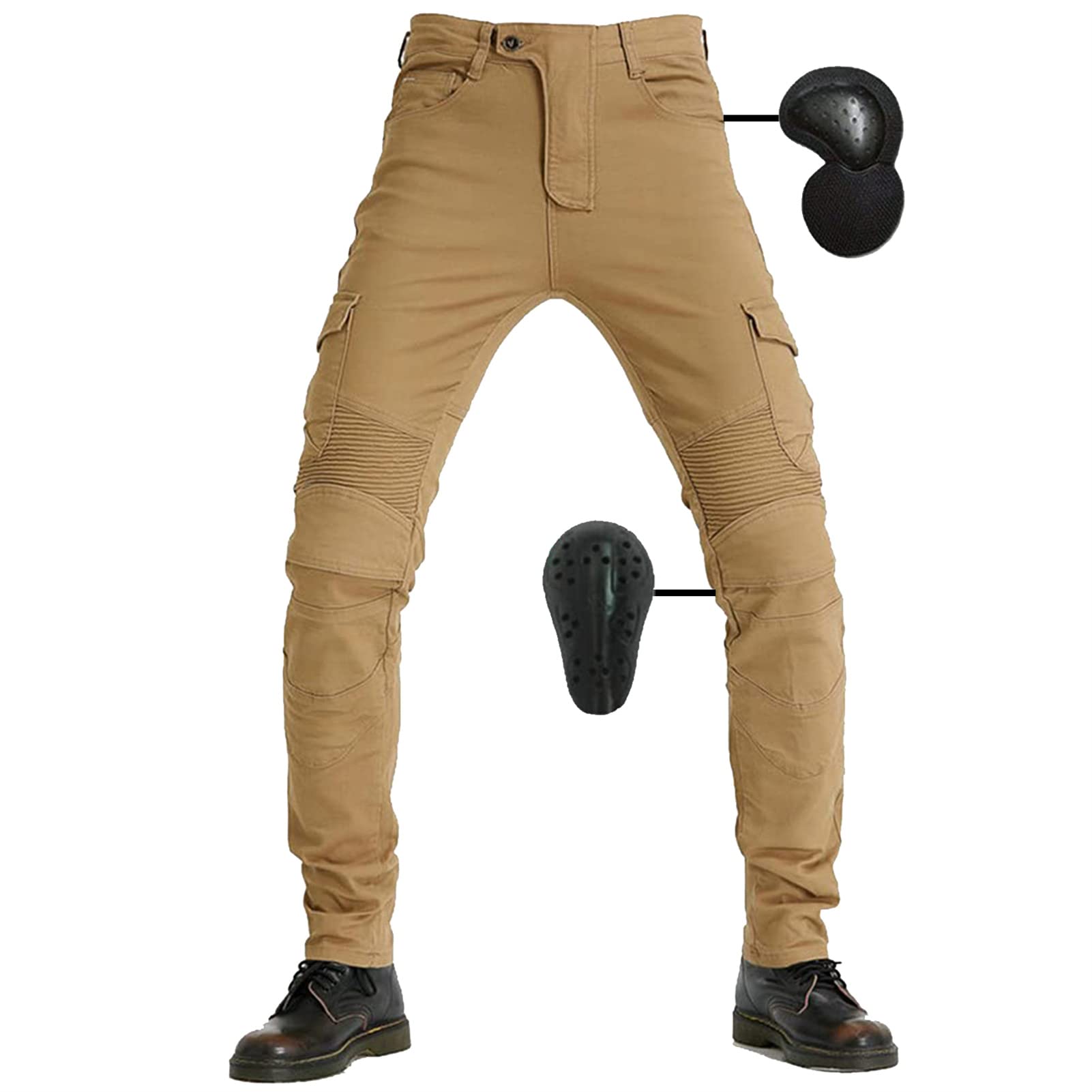 Herren Slim Fit Motorrad Jeans Mit Protektoren Knie Und Hüftprotektoren Stretch Slim Fit Denim Motorradhose Anti-Fall Straight (Khaki,6XL) von SHUOJIA