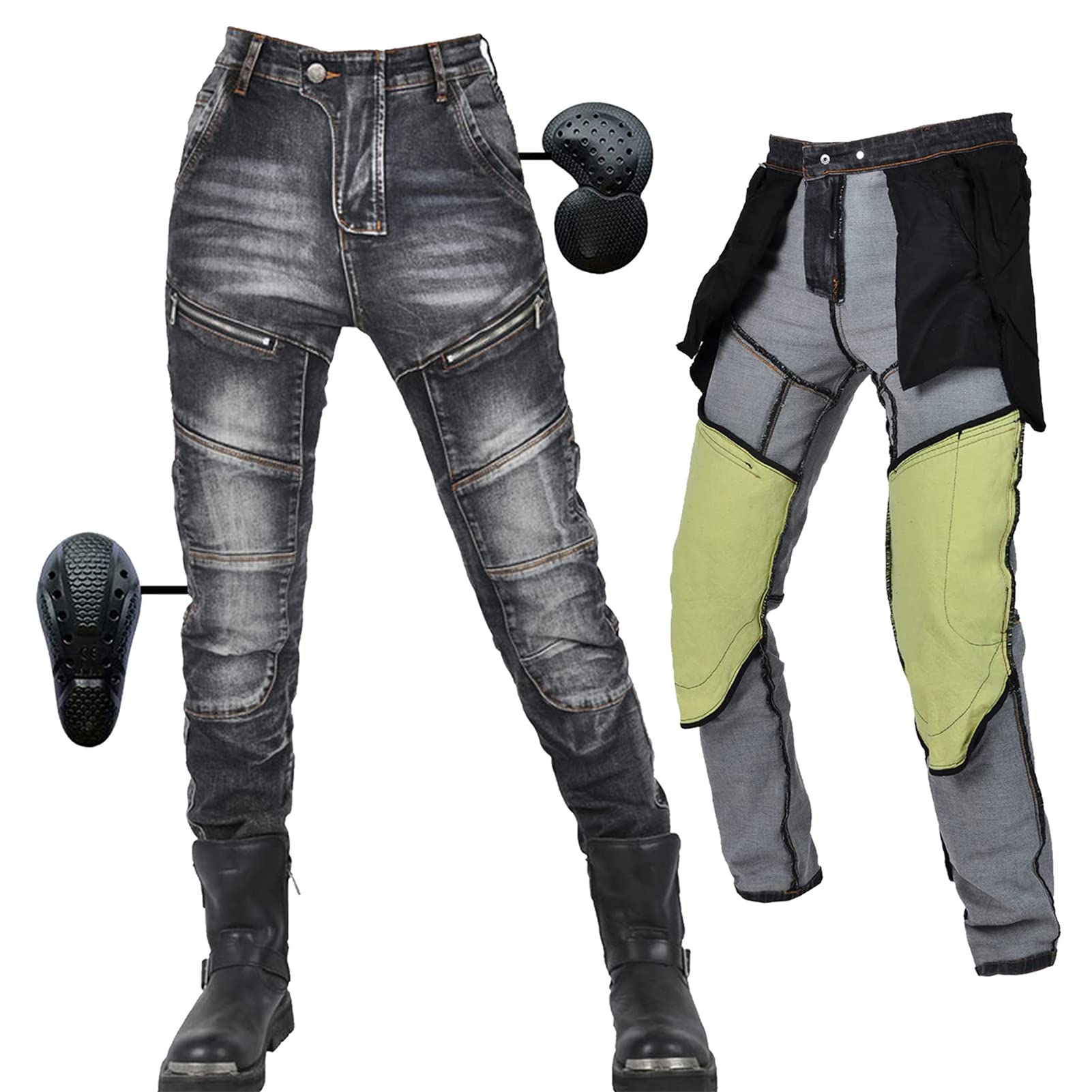 SHUOJIA Damen Motorradhose Schutzhose, Herren Motorrad Jeans Mit Rüstung Geschützte Motorradhose Denimhose Atmungsaktive Denimhose Verstärkt (Black,2XL) von SHUOJIA
