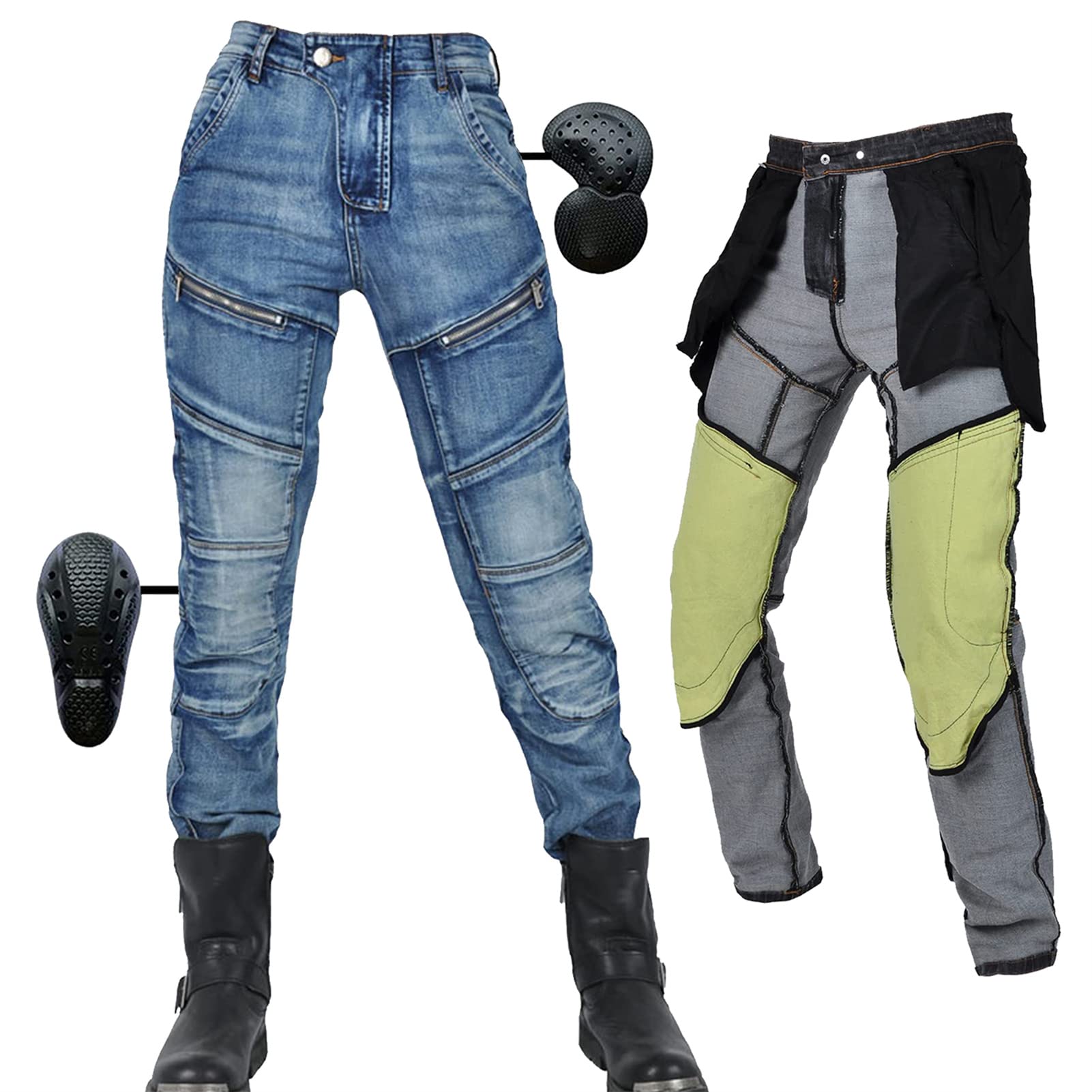 SHUOJIA Damen Motorradhose Schutzhose, Herren Motorrad Jeans Mit Rüstung Geschützte Motorradhose Denimhose Atmungsaktive Denimhose Verstärkt (Blue,2XL) von SHUOJIA