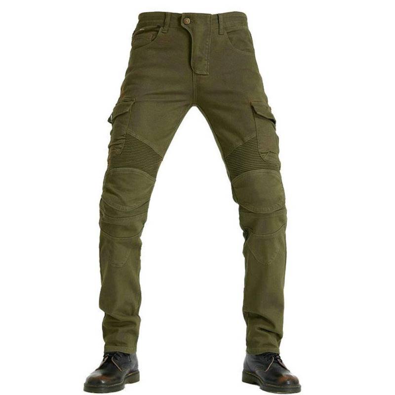 SHUOJIA Herren Motorradreithose JeansSportliche Motorrad Hose Mit Protektoren Motorradhose Mit Oberschenkeltaschen (ArmyGreen,XL) von SHUOJIA