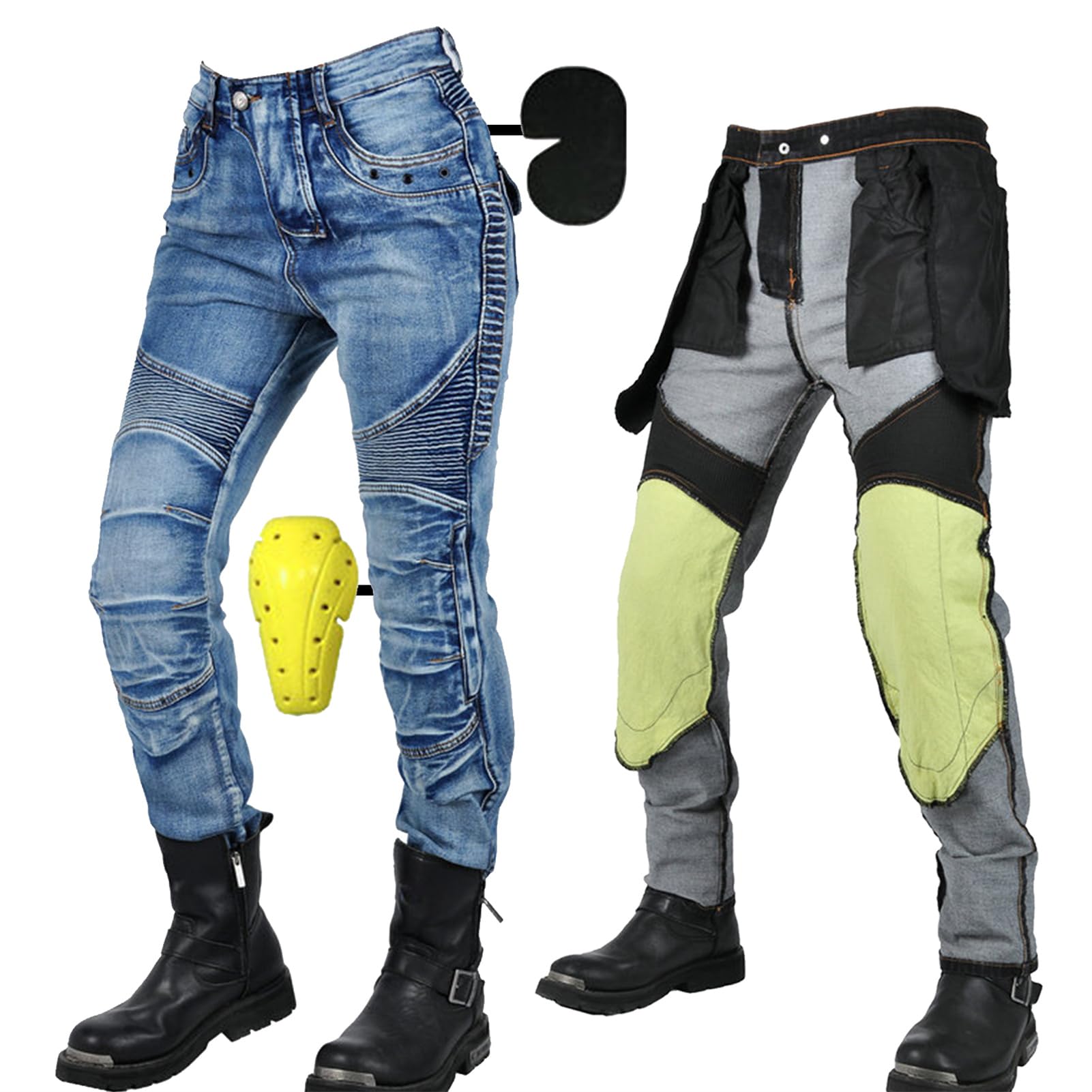 SHUOJIA Motorrad-Hose,Motorrad Jeans Herren mit Protektoren,Kevlar Jeans Herren Motorrad,Motorrad Hose mit Oberschenkeltaschen von SHUOJIA