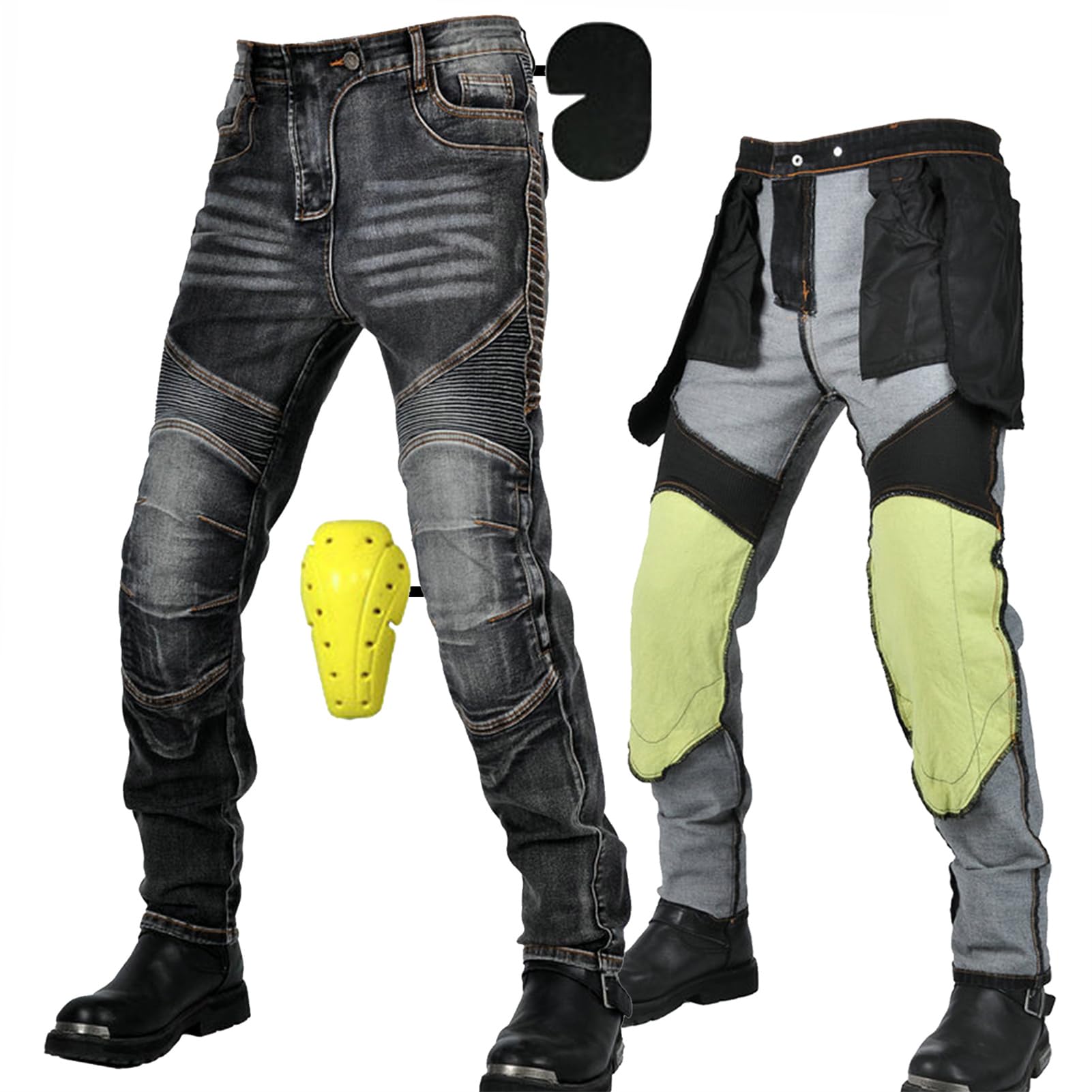 SHUOJIA Motorrad-Hose,Motorrad Jeans Herren mit Protektoren,Kevlar Jeans Herren Motorrad,Motorrad Hose mit Oberschenkeltaschen von SHUOJIA