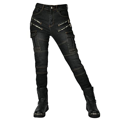 SHUOJIA Motorrad-Jeanshose Für Damen, Sturzfeste Jeans Mit Geradem Bein Und 4 Arten Von Schutzausrüstung, Motorradhose Für Motorradrennfahrer (Black,S) von SHUOJIA