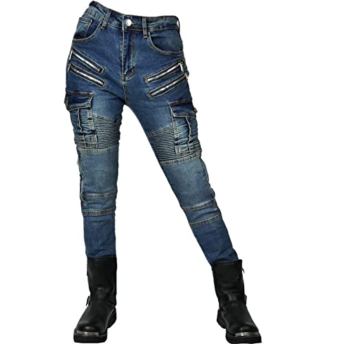 SHUOJIA Motorrad-Jeanshose Für Damen, Sturzfeste Jeans Mit Geradem Bein Und 4 Arten Von Schutzausrüstung, Motorradhose Für Motorradrennfahrer (Blue,XXS) von SHUOJIA