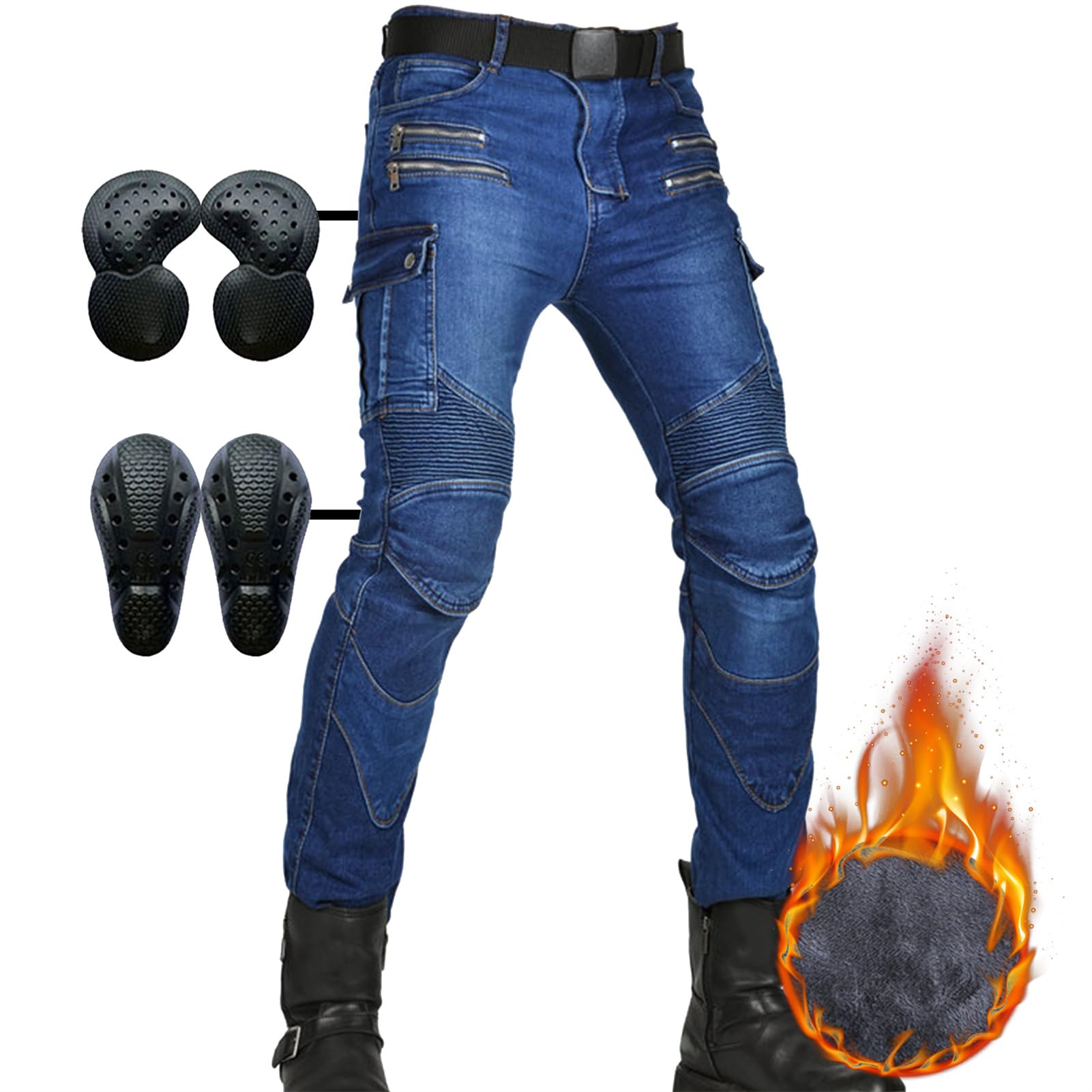 SHUOJIA Motorradhose-Motorrad jeans herren,mit Thermofleece gefütterte Winter-Outdoor-Motorradhose für Damen mit protektoren abnehmbarer Motocross Denim Jeans (Blue-2,M=W33.5/85cm) von SHUOJIA