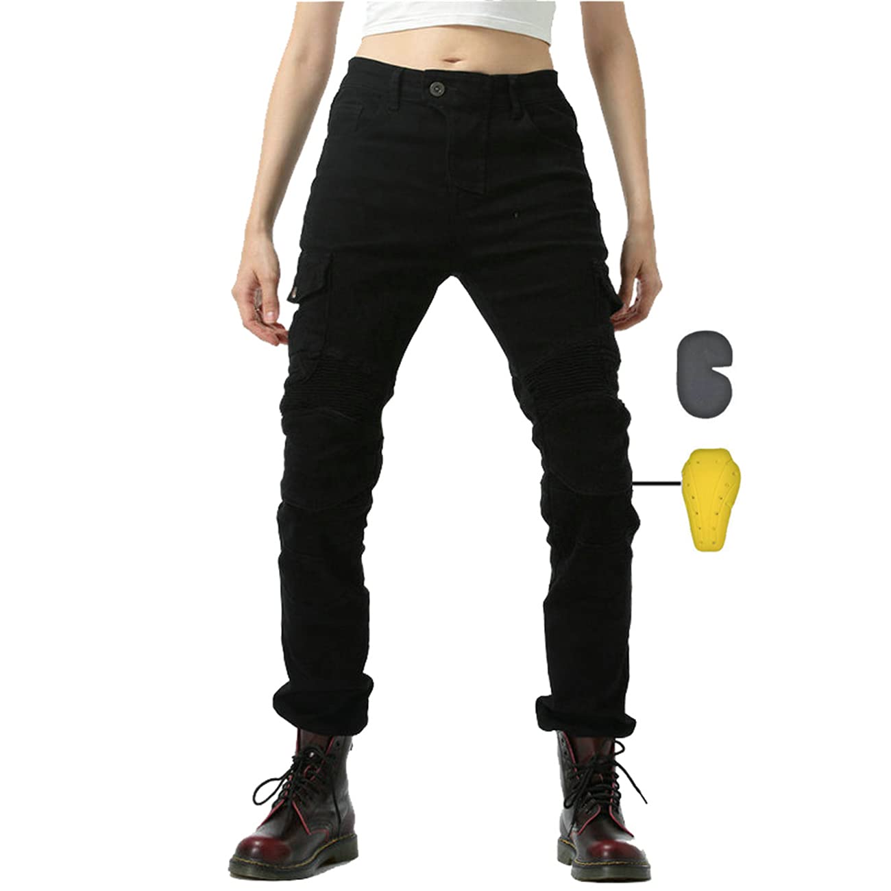 SHUOJIA Motorradjeans Damen Stretch Motorradhose Anti-Fall-Jeans Mit Geradem Bein Und Motorrad-Rennhose Für Motorräder (Black,XXS) von SHUOJIA