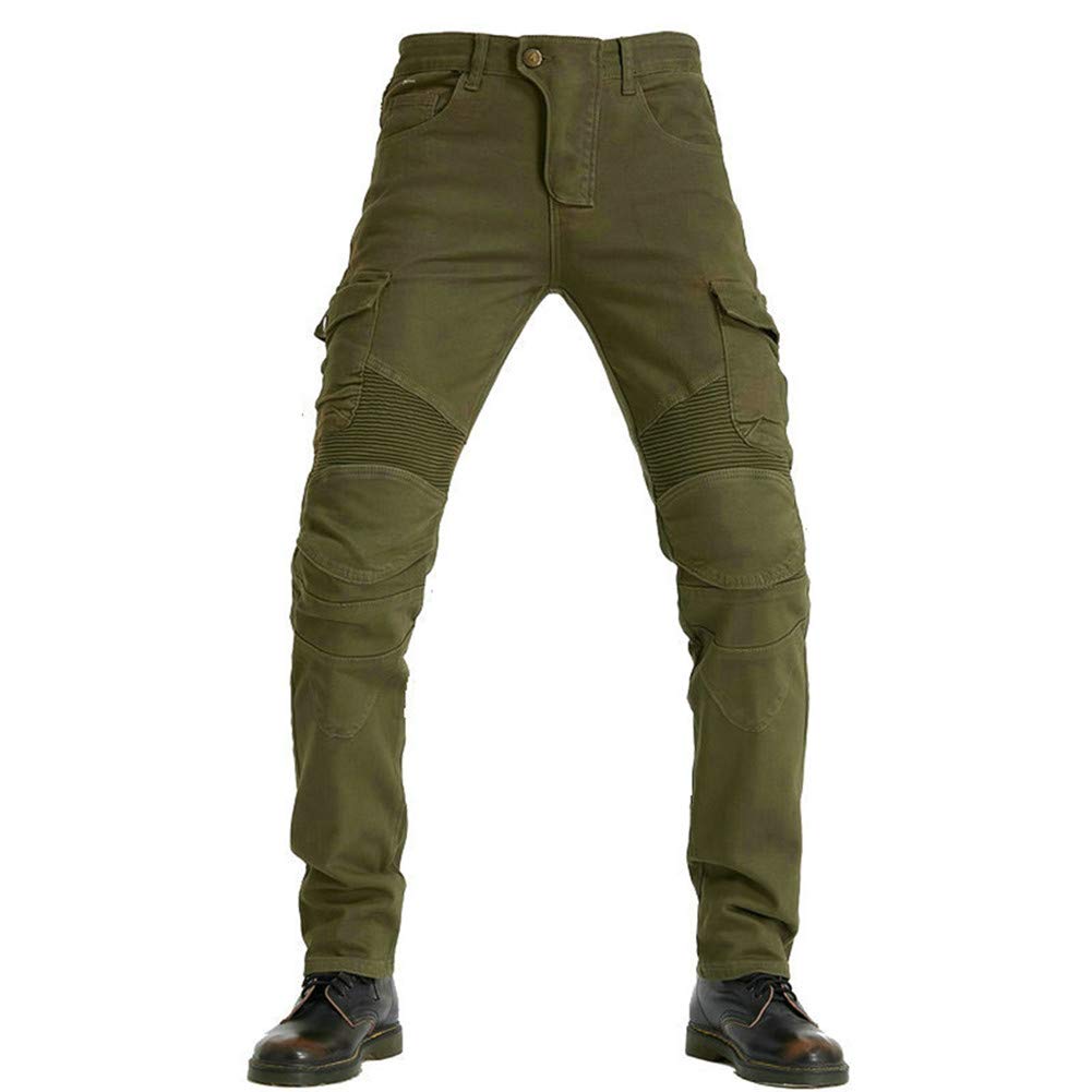 SHUOJIA Sportliche Motorrad Herren Jeans Hosen, Mit Protektoren Geradem Bein Anti-Fall Jeans,Motorrad Rennmotorradhose (Army Green,XL) von SHUOJIA