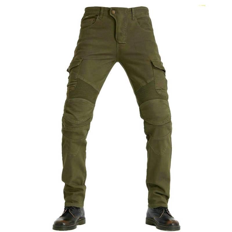 SHUOJIA Sportliche Motorrad Herren Jeans Hosen, Mit Protektoren Geradem Bein Anti-Fall Jeans,Motorrad Rennmotorradhose (Army Green,XL) von SHUOJIA